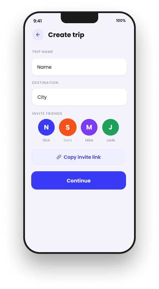 SyncTrip create trip screen