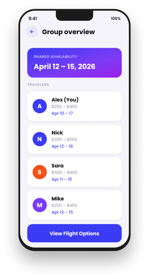 SyncTrip Group Overview high-fidelity screen
